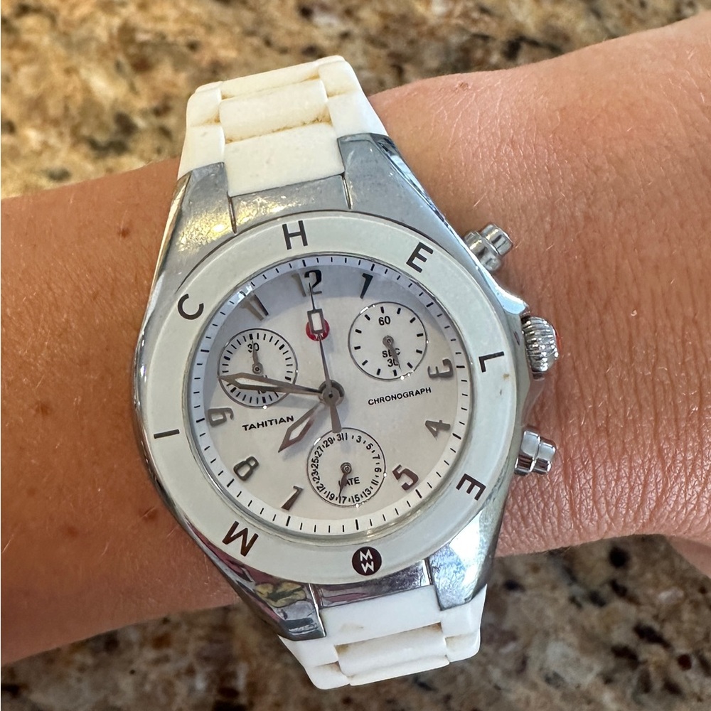Michele White and Silver Chronograph Watch